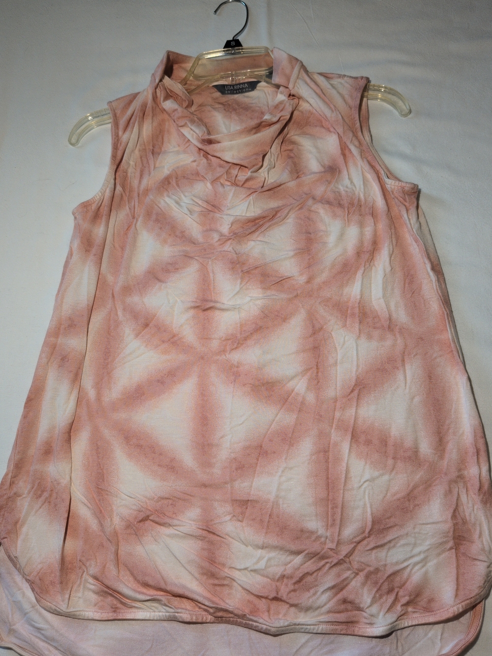 Lisa Rinna Collection Pink Tie-Dye Draped Cowl Neck Tank